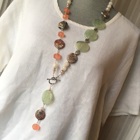 Prehnite Jasper Quartz Crystal Long Necklace - Picture 1 of 8